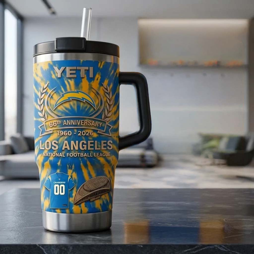 Los Angeles Chargers 66th Anniversary Tie-Dye YETI Tumbler LA Chargers Merch Gift For Fans - Merchluma
