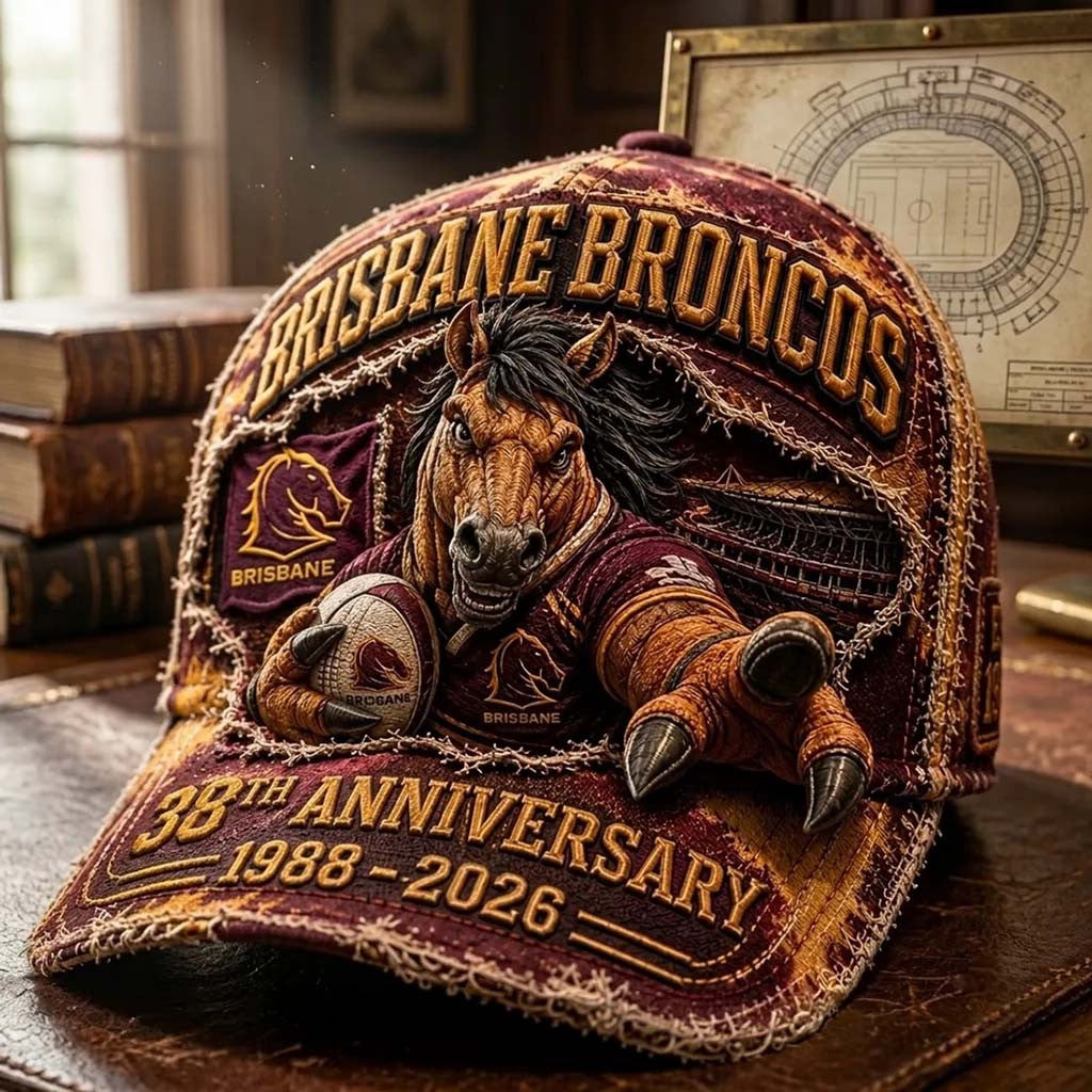 Brisbane Broncos 38th Anniversary 2026 Distressed Hat Brisbane Broncos Merch Rugby Fan Gifts - Merchluma