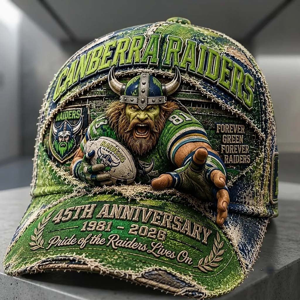 Canberra Raiders 45th Anniversary Viking Mascot Hat Pride Of The Raiders Lives On Hat Fan Gear - Merchluma
