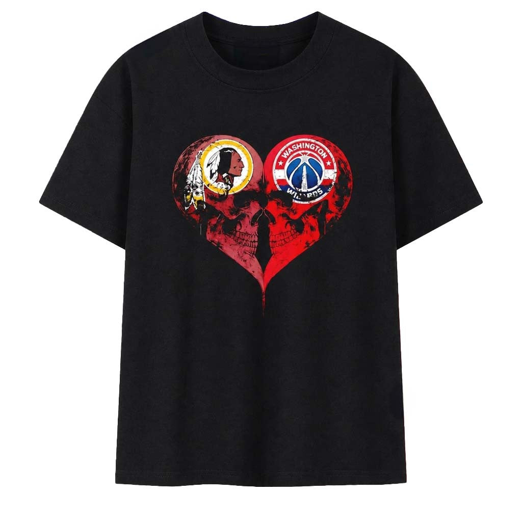 Washington Redskins X Washington Wizards Skulls Face To Face Heart Shape T-Shirt Fan Merch - Merchluma