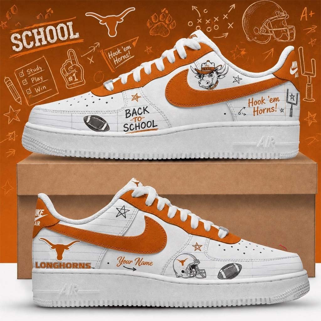 Custom Texas Longhorns Merch 2026 Back To School Sneakers Hook Em Horns Shoes Football Fan Gift - Merchluma