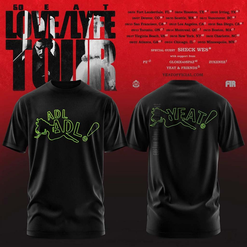 Yeat Lovelyfe Tour T-Shirt ADL Shirt Black Yeat Mech 2026 Best Gift For Hip Hop Fans - Merchluma