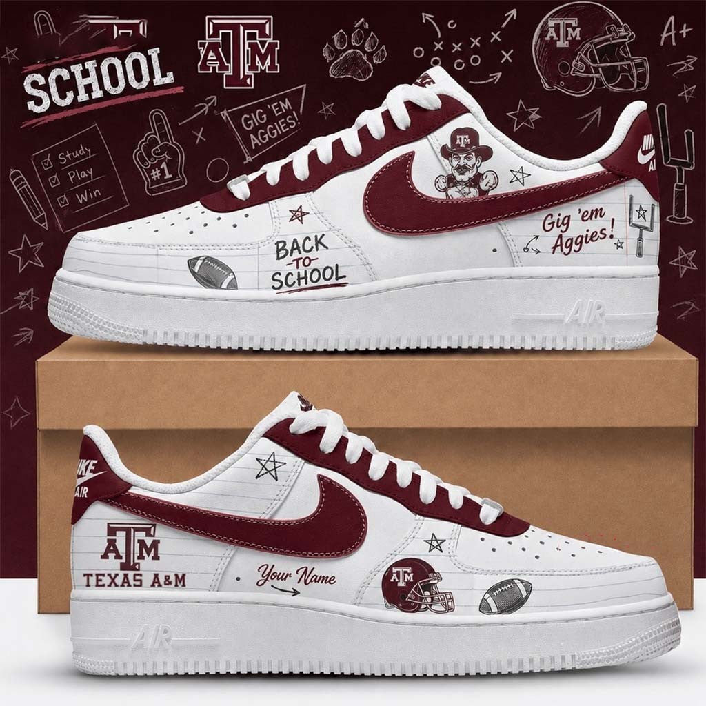 Personalized Texas A&M Aggies Merch 2026 Back To School Sneakers Gig Em Aggies Shoes Fan Gear - Merchluma