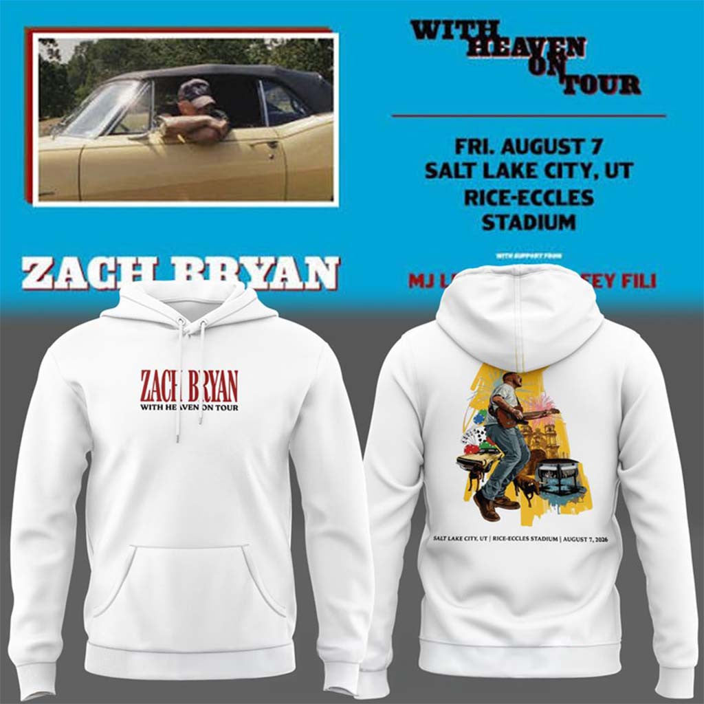 Zach Bryan X Utah Utes Football With Heaven On Tour White 2026 Hoodie ZB Live Merch Fan Gifts - Merchluma