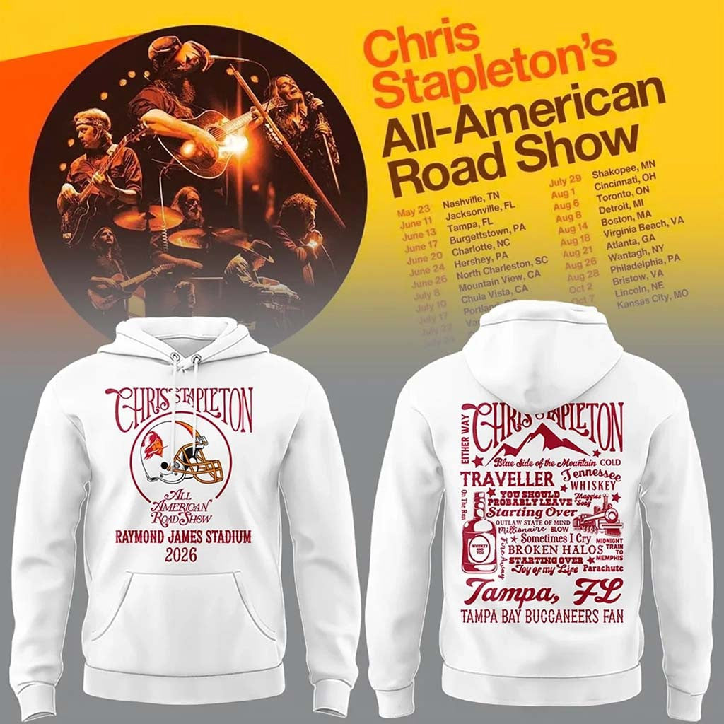 Tampa Bay Buccaneers X Chris Stapleton All American Road Show Hoodie Buccaneers Merch White - Merchluma