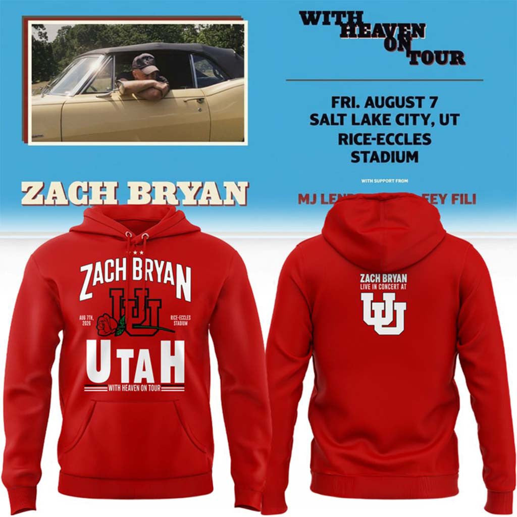 Zach Bryan X Utah Utes Football With Heaven On Tour Red 2026 Hoodie Zach Bryan Merch Fan Gifts - Merchluma