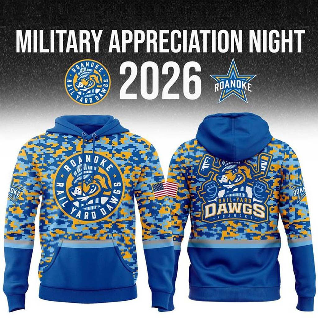 Roanoke Rail Yard Dawgs 2026 Military Appreciation Night Hoodie Present For Hockey Fans - Merchluma