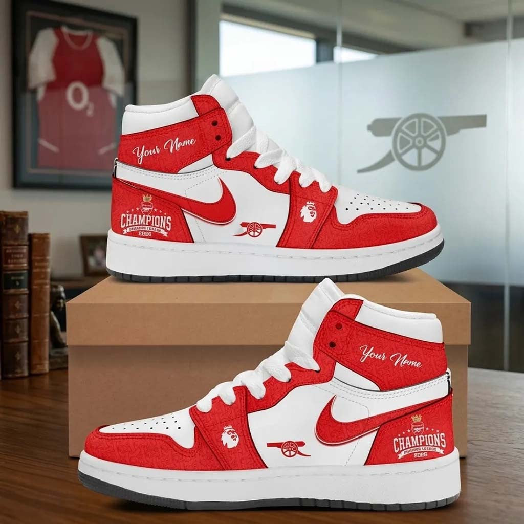 Personalized Arsenal FC 2026 Premier League Champions High Top Sneakers Arsenal FC Merch Gifts - Merchluma