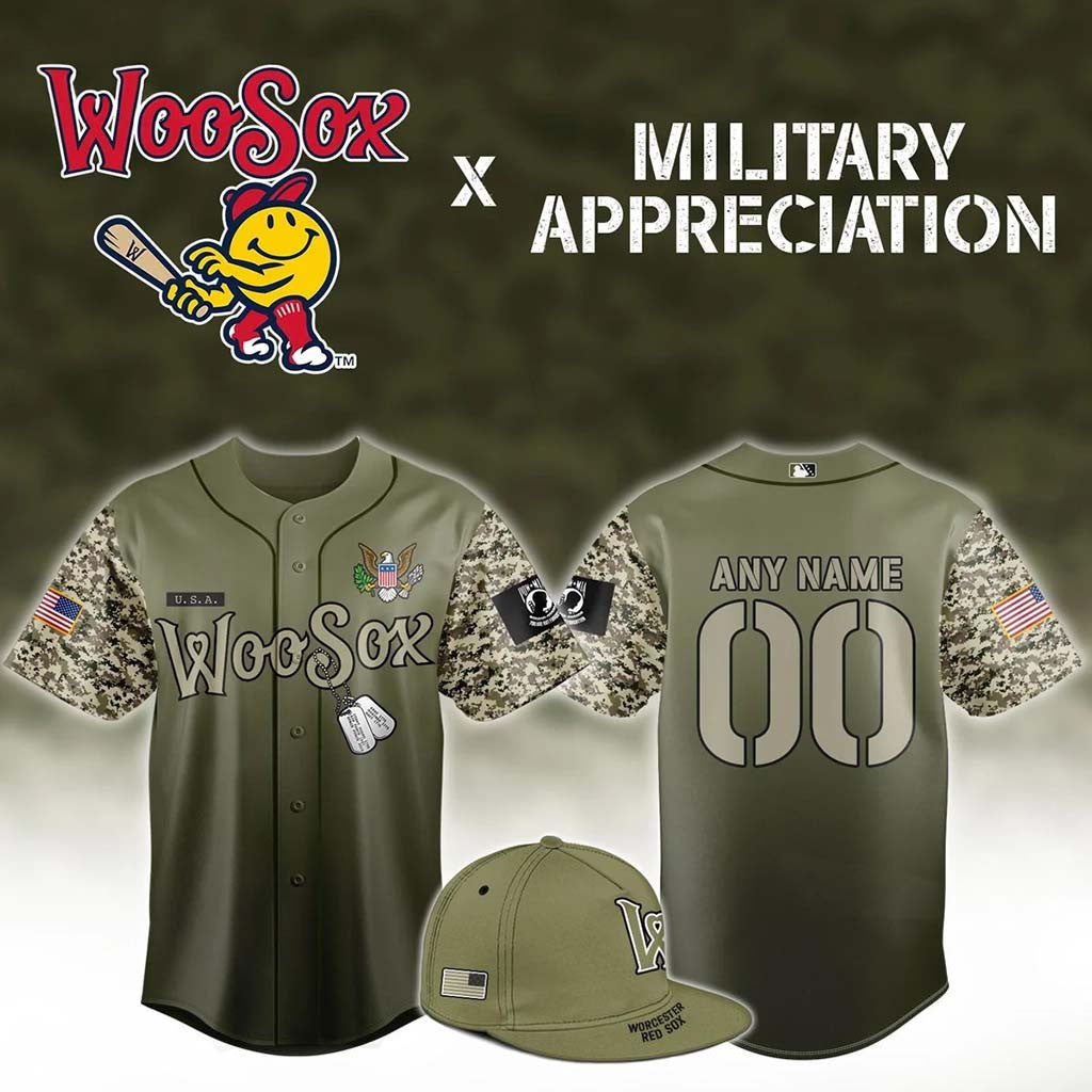 Personalized WooSox Military Appreciation Jersey 2026 Worcester Red Sox Merch Baseball Fan Gift - Merchluma