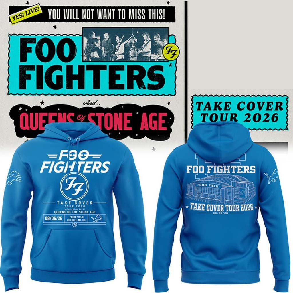 Foo Fighters X Detroit Lions Merch FF Take Cover Tour 2026 Hoodie Present For Music Fans - Merchluma