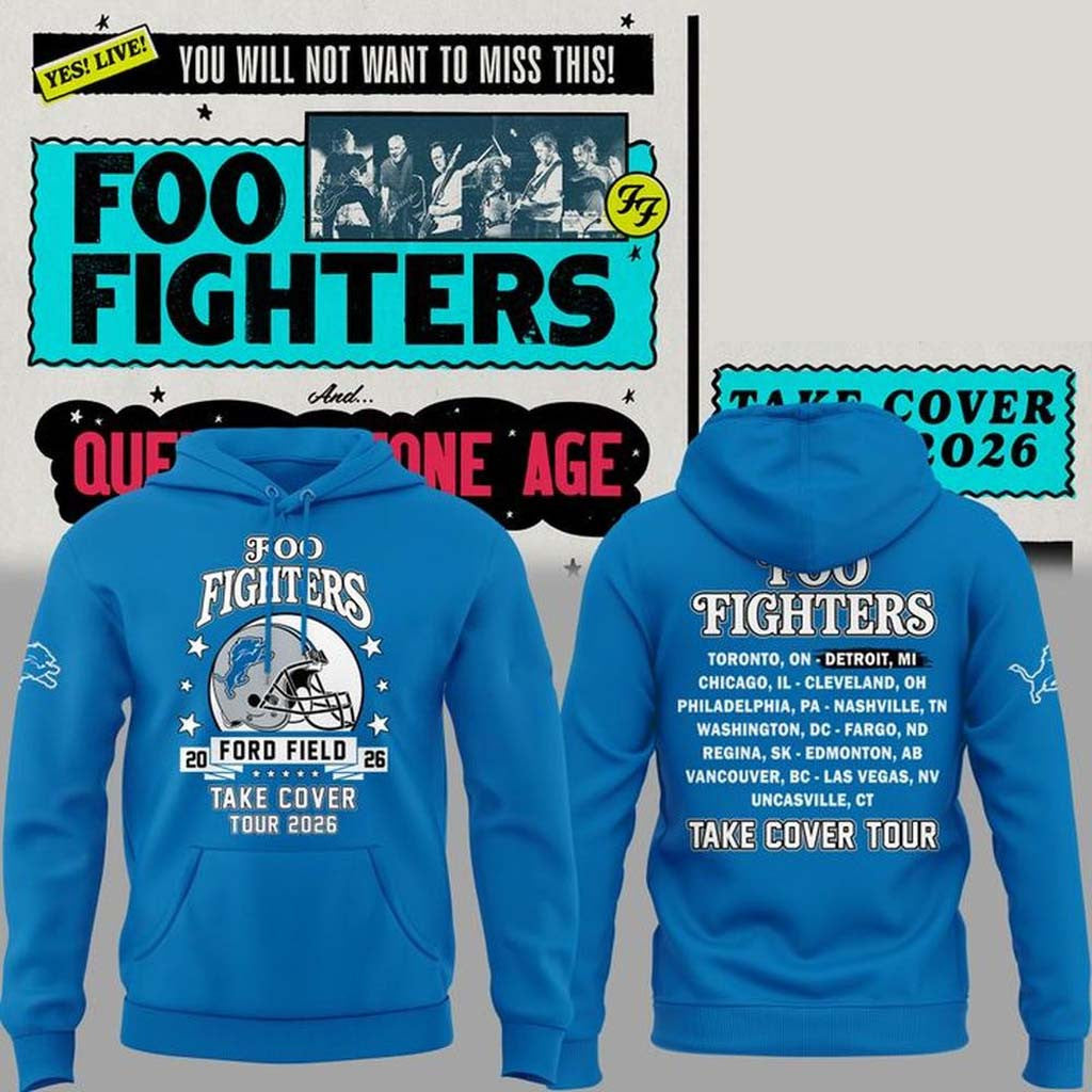 Foo Fighters X Detroit Lions Merch Take Cover Tour 2026 Hoodie Gift For Rock Band Fans - Merchluma