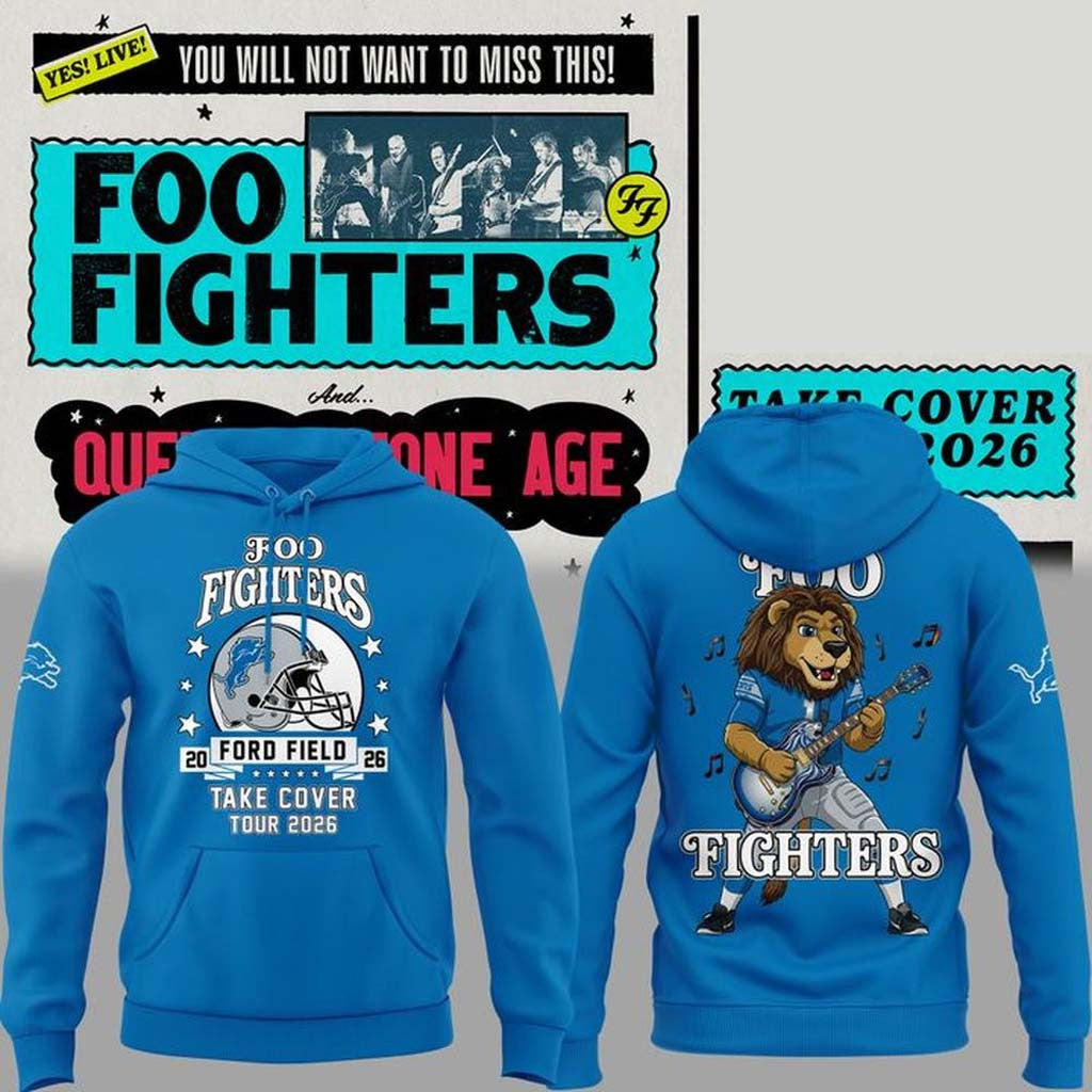 Foo Fighters X Detroit Lions Take Cover Tour 2026 Hoodie Foo Fighters Merch Gift For Band Fans - Merchluma