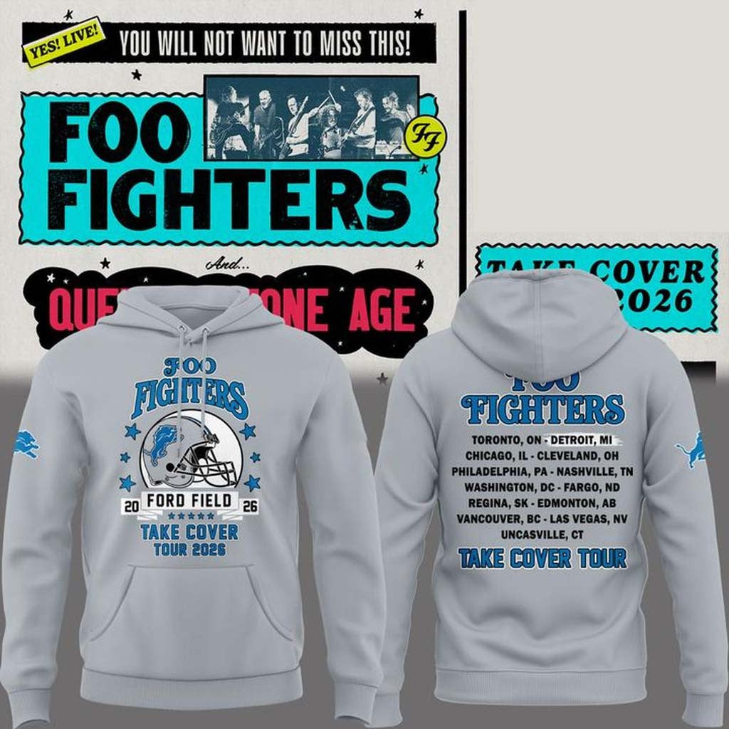 Foo Fighters X Detroit Lions Merch Take Cover Tour 2026 Hoodie Foo Fighters Concert Merch Gifts - Merchluma