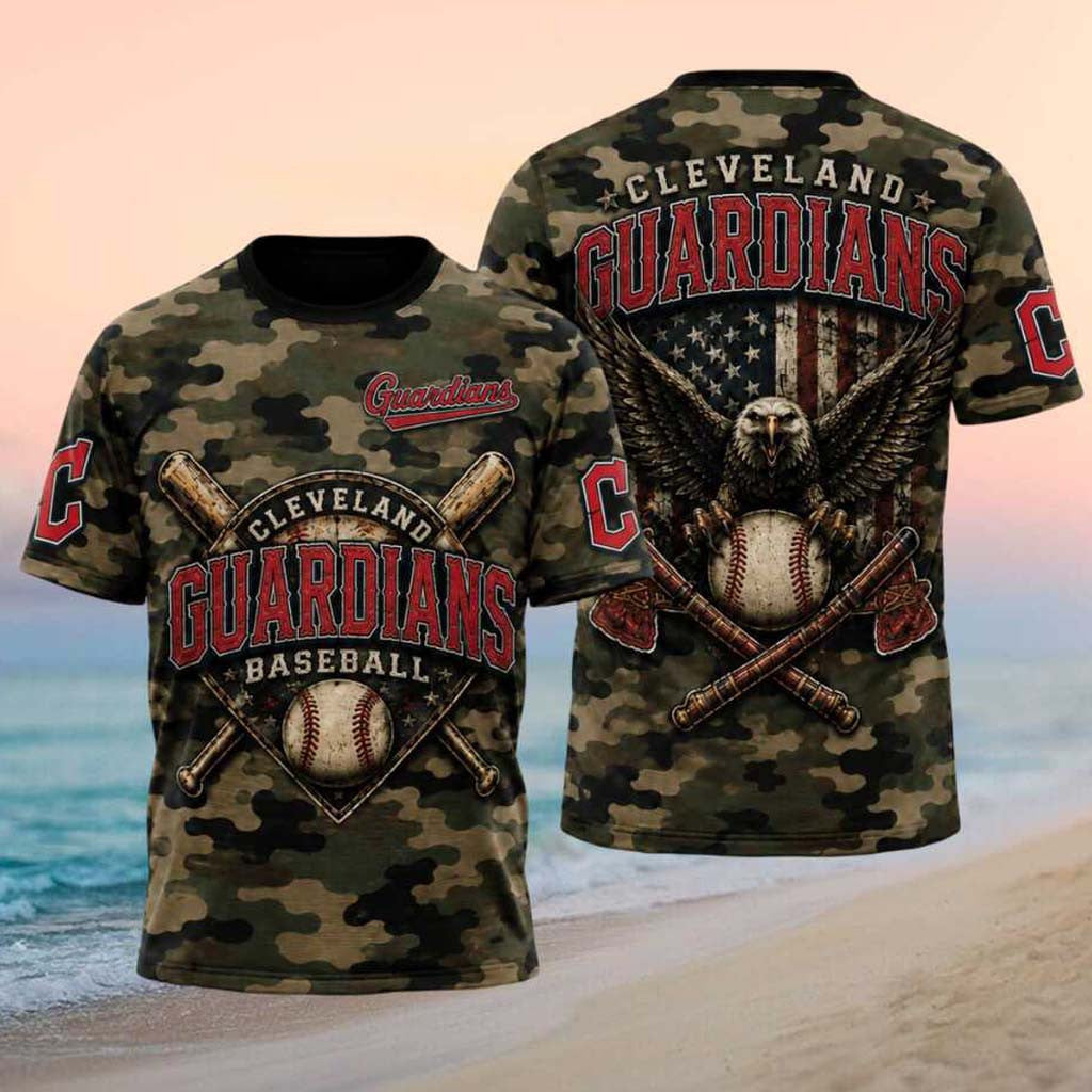 Cleveland Guardians Bald Eagle American Flag Camo Patriotic T-Shirt Guardians Merch Fan Gifts - Merchluma