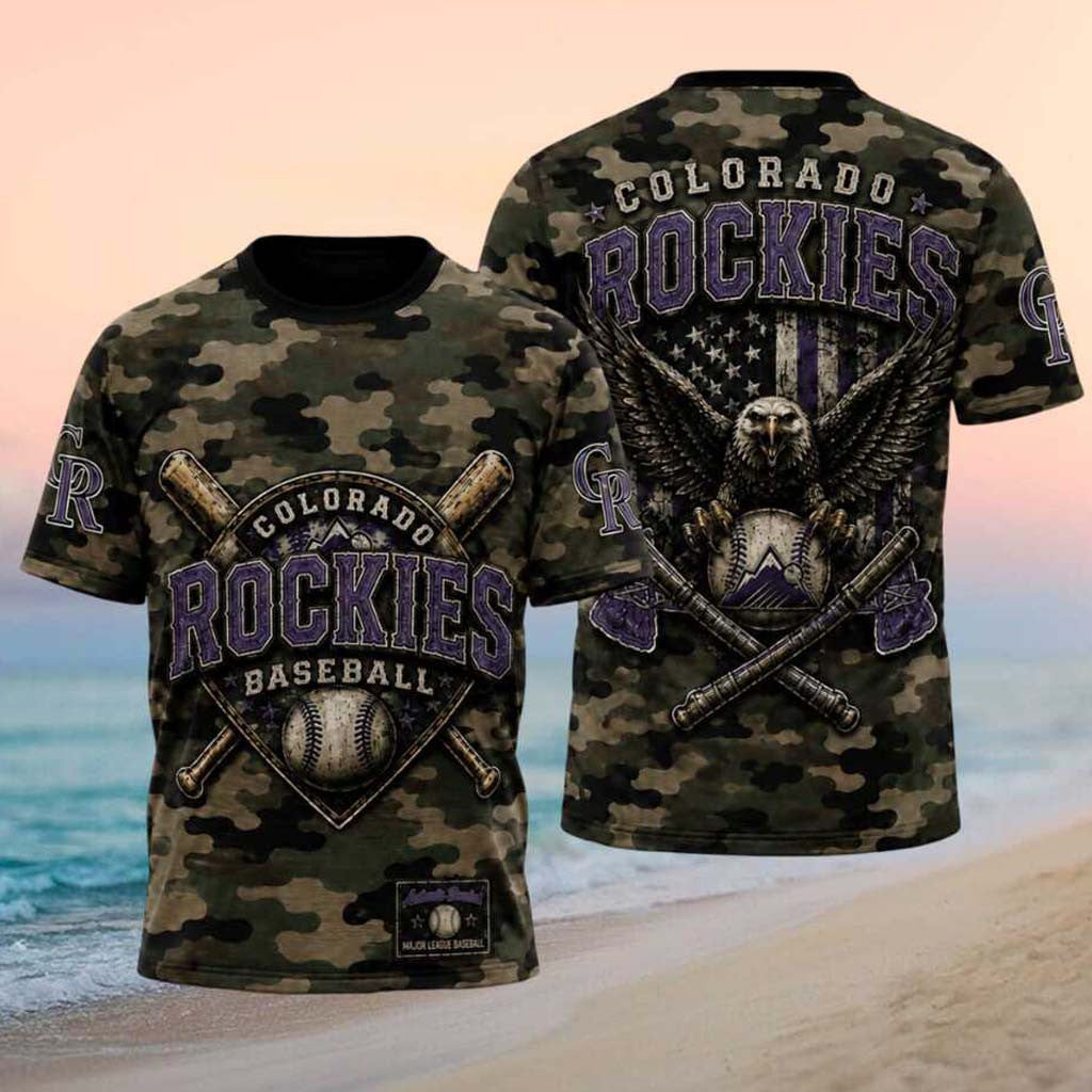 Colorado Rockies Eagle American Flag Camo Baseball T-Shirt Colorado Rockies Merch Fan Gifts - Merchluma