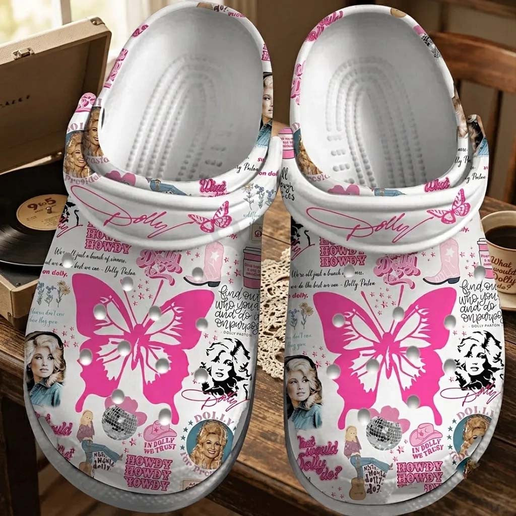 Dolly Parton Pink Butterfly Clogs Dolly Parton Merch Gift Ideas For Music Lovers - Merchluma