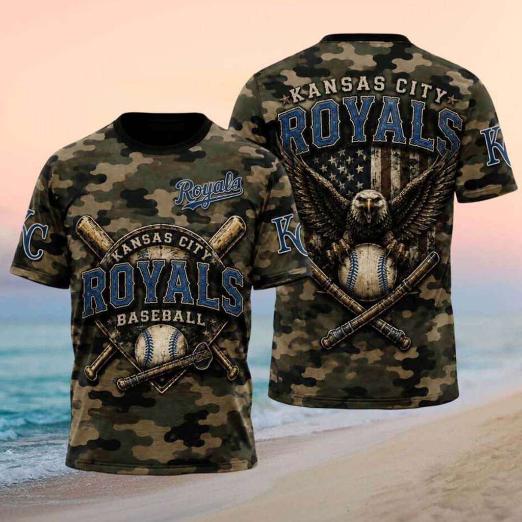 Kansas City Royals Bald Eagle American Flag Camo Patriotic T-Shirt KC Royals Merch Fan Gifts - Merchluma
