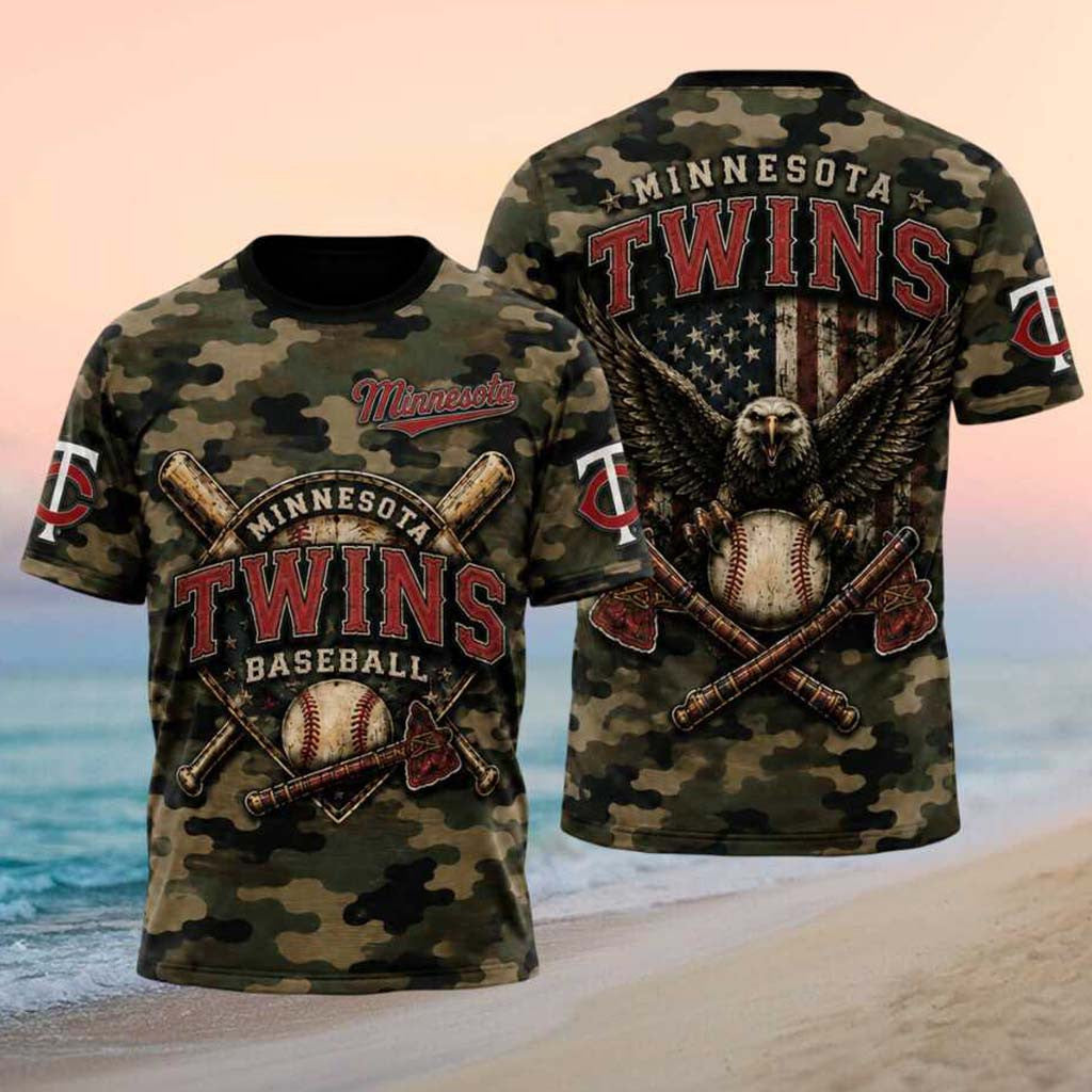 Minnesota Twins Bald Eagle American Flag Camo Patriotic T-Shirt MN Twins Merch Gift For Fans - Merchluma