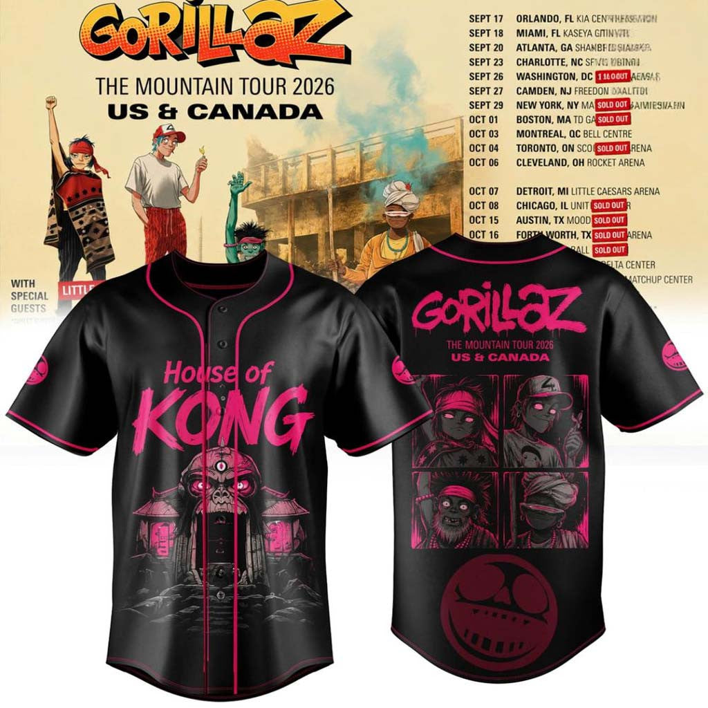 Gorillaz The Mountain Tour 2026 Baseball Jersey House Of Kong Jersey Gorillaz Band Merch - Merchluma