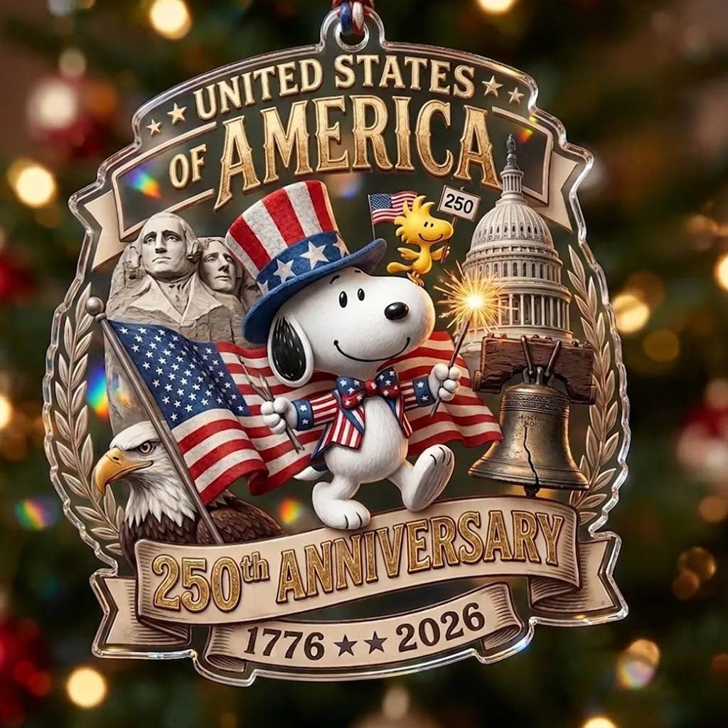 Snoopy USA 250th Anniversary Acrylic Ornament 2026 Christmas Ornaments Xmas Tree Hanging Decor - Merchluma