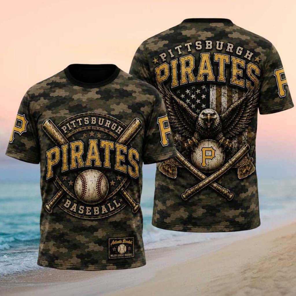 Pittsburgh Pirates Patriotic Bald Eagle Camo American Flag T-Shirt Pittsburgh Pirates Merch - Merchluma