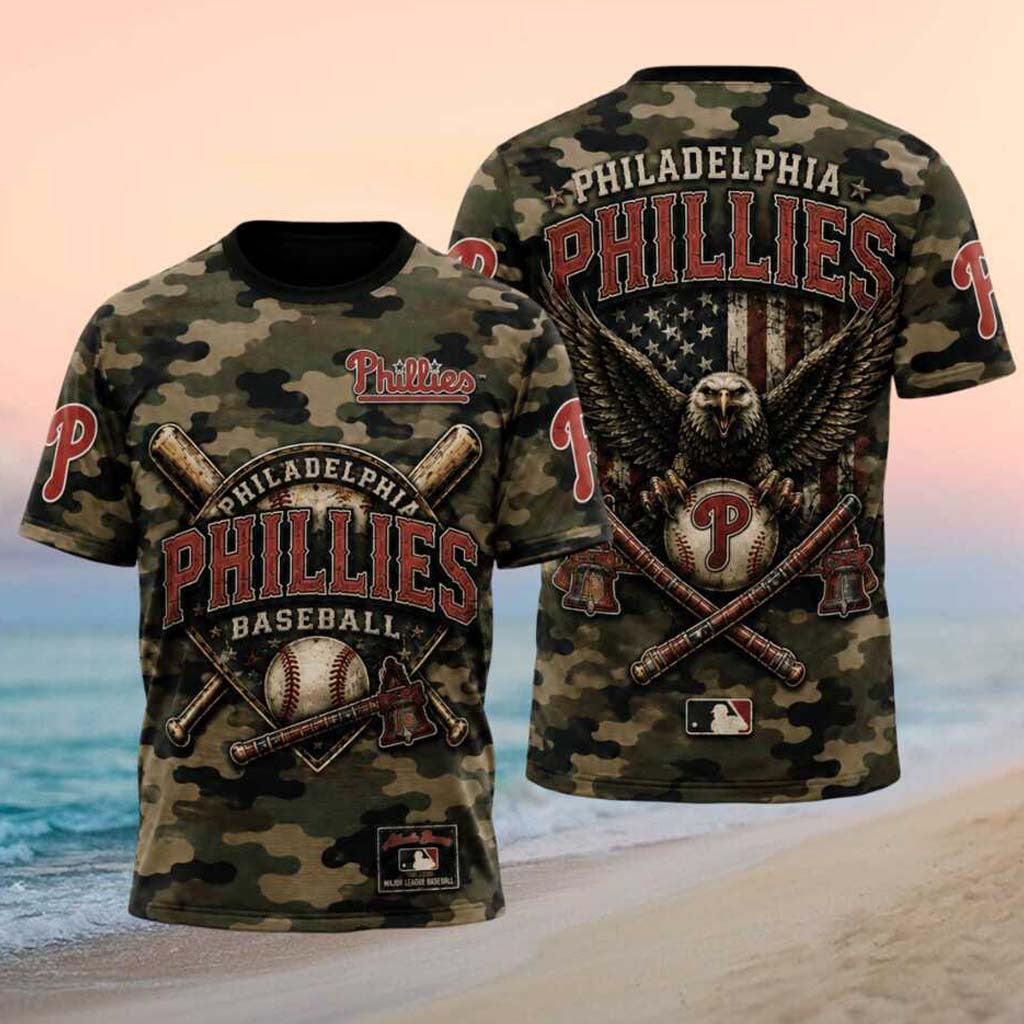 Philadelphia Phillies Patriotic Bald Eagle Camo American Flag T-Shirt Phillies Merch Fan Gifts - Merchluma