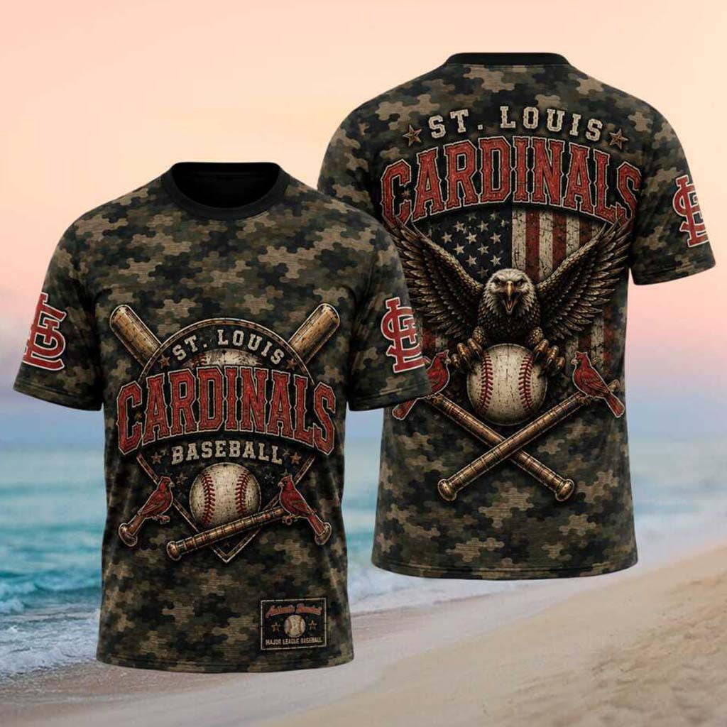 St Louis Cardinals Eagle American Flag Camo Baseball T-Shirt Cardinals Merch Patriotic Gifts - Merchluma