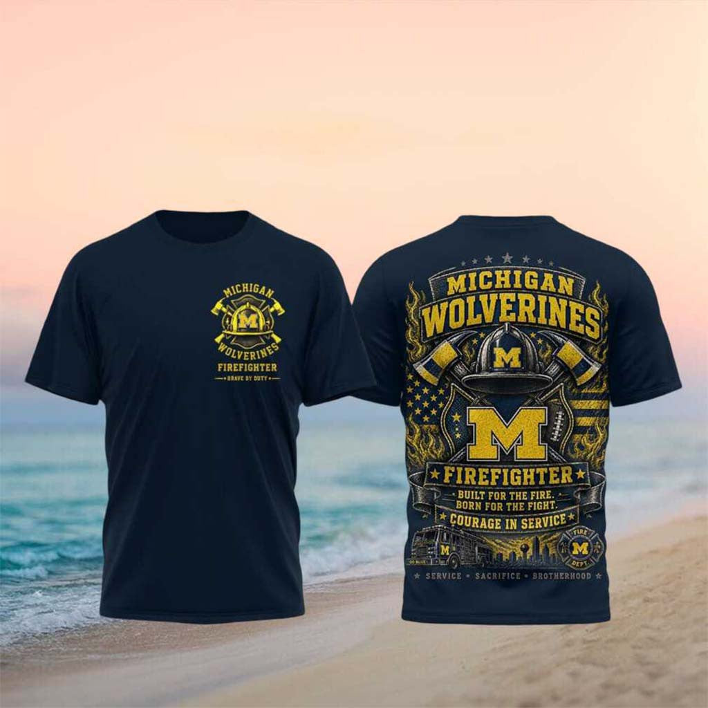 Michigan Wolverines Firefighter Courage In Service T-Shirt Wolverines Merch Firefighter Gifts - Merchluma