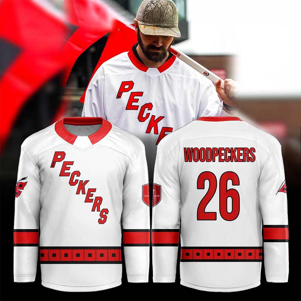 Carolina Hurricanes X Woodpeckers Celebrate Canes Stanley Cup Hockey Jersey Fan Merch Gifts - Merchluma