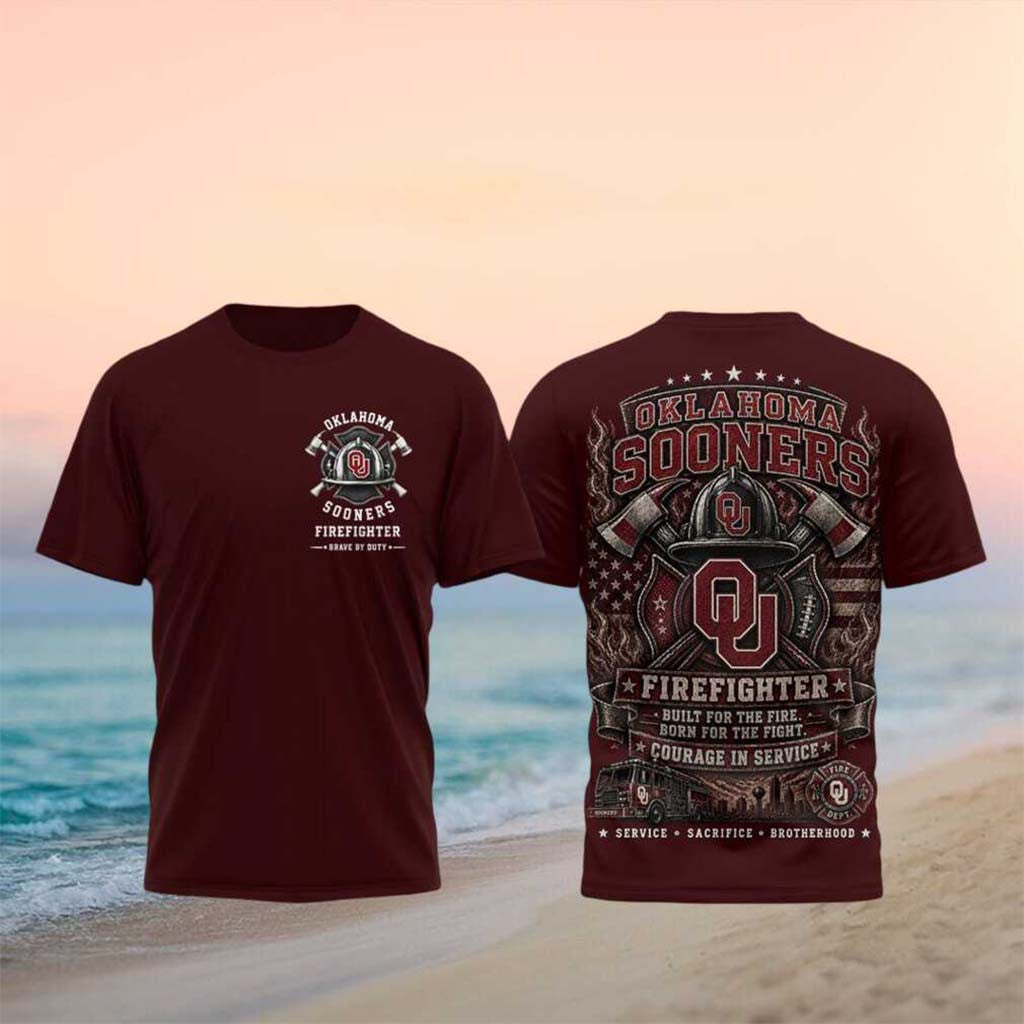 Oklahoma Sooners Firefighter Helmet Brave By Duty T-Shirt Sooners Merch Fire Dept Gifts - Merchluma