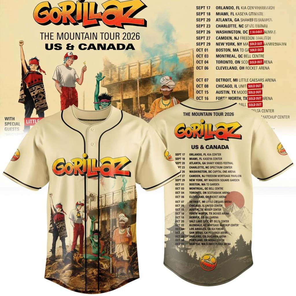 Gorillaz The Mountain Tour 2026 Baseball Jersey Gorillaz Band Merch Music Concert Outfits - Merchluma