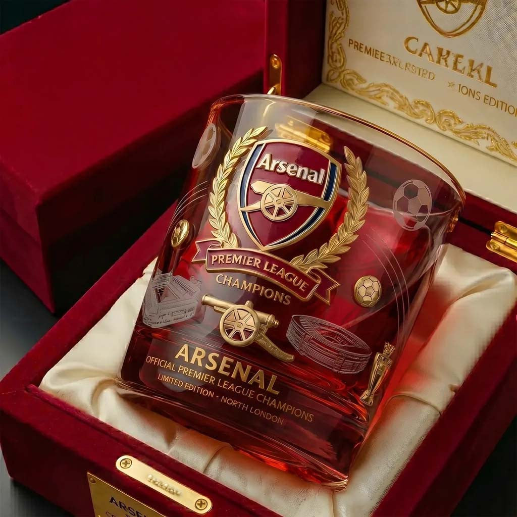Arsenal FC Premier League Champions 2026 Whiskey Glass Arsenal FC Champions Merch Fan Gifts - Merchluma