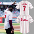 Jaylen Brown Jersey Shirt #7 Philadelphia Phillies Merch Red Pinstripe Jersey Baseball Fan Gift - Merchluma