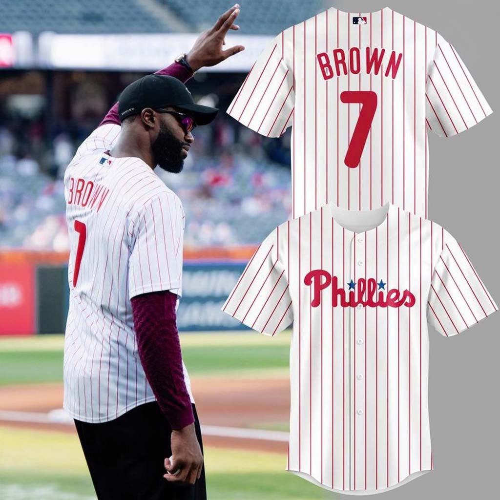 Jaylen Brown Jersey Shirt #7 Philadelphia Phillies Merch Red Pinstripe Jersey Baseball Fan Gift - Merchluma