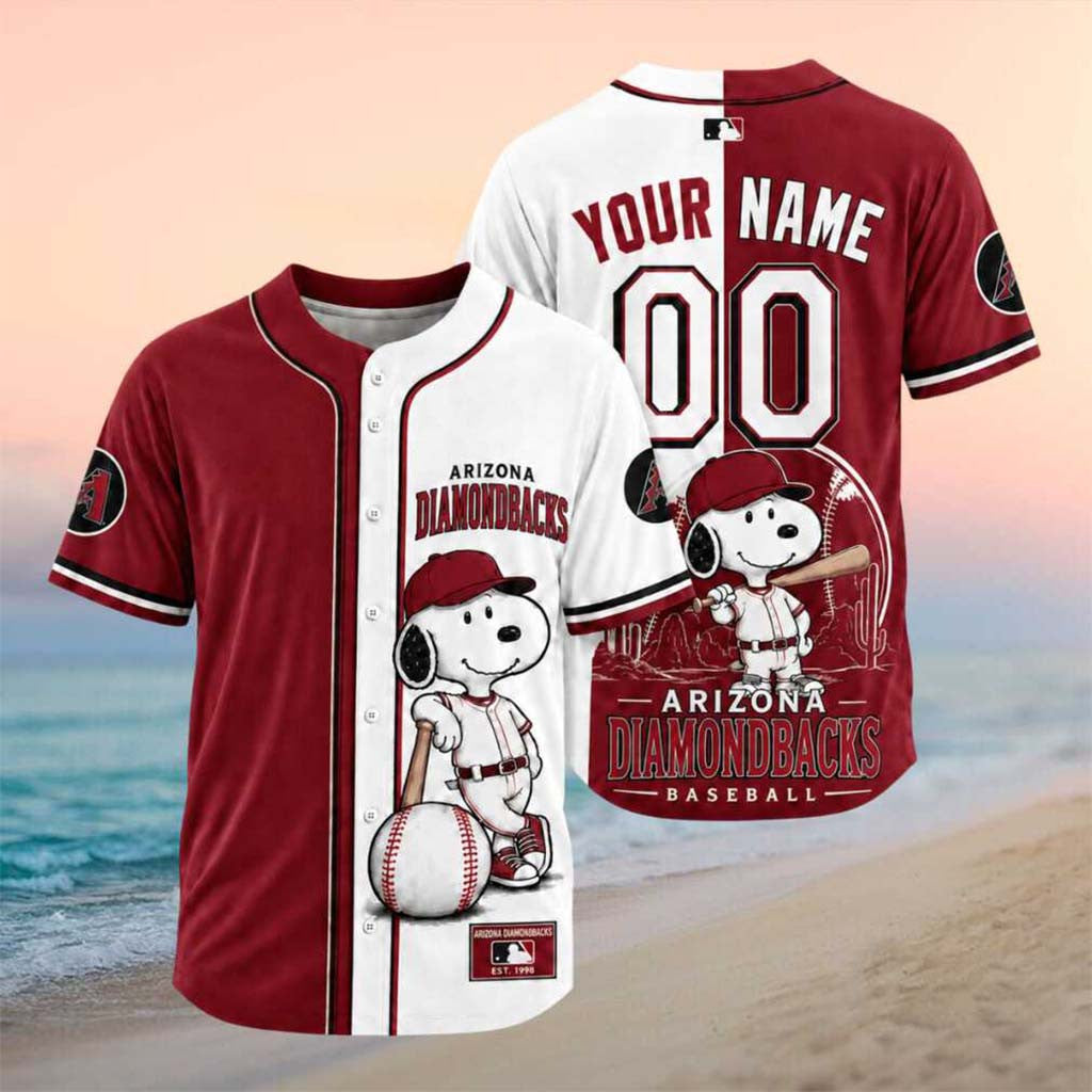 Personalized Arizona Diamondbacks Snoopy Split Baseball Jersey Diamondbacks Merch Fan Gifts - Merchluma