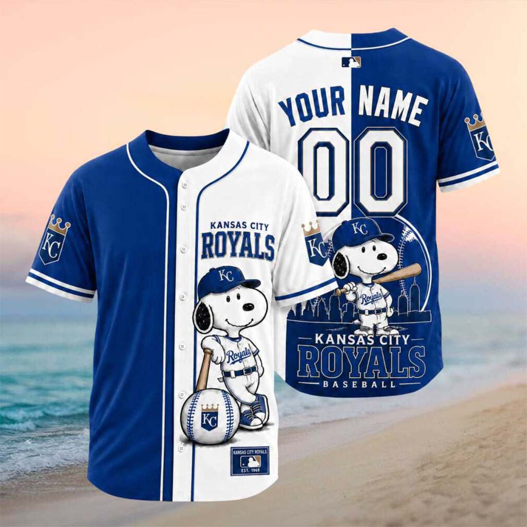Personalized Kansas City Royals Snoopy Dog Baseball Skyline Jersey KC Royals Merch Gifts - Merchluma