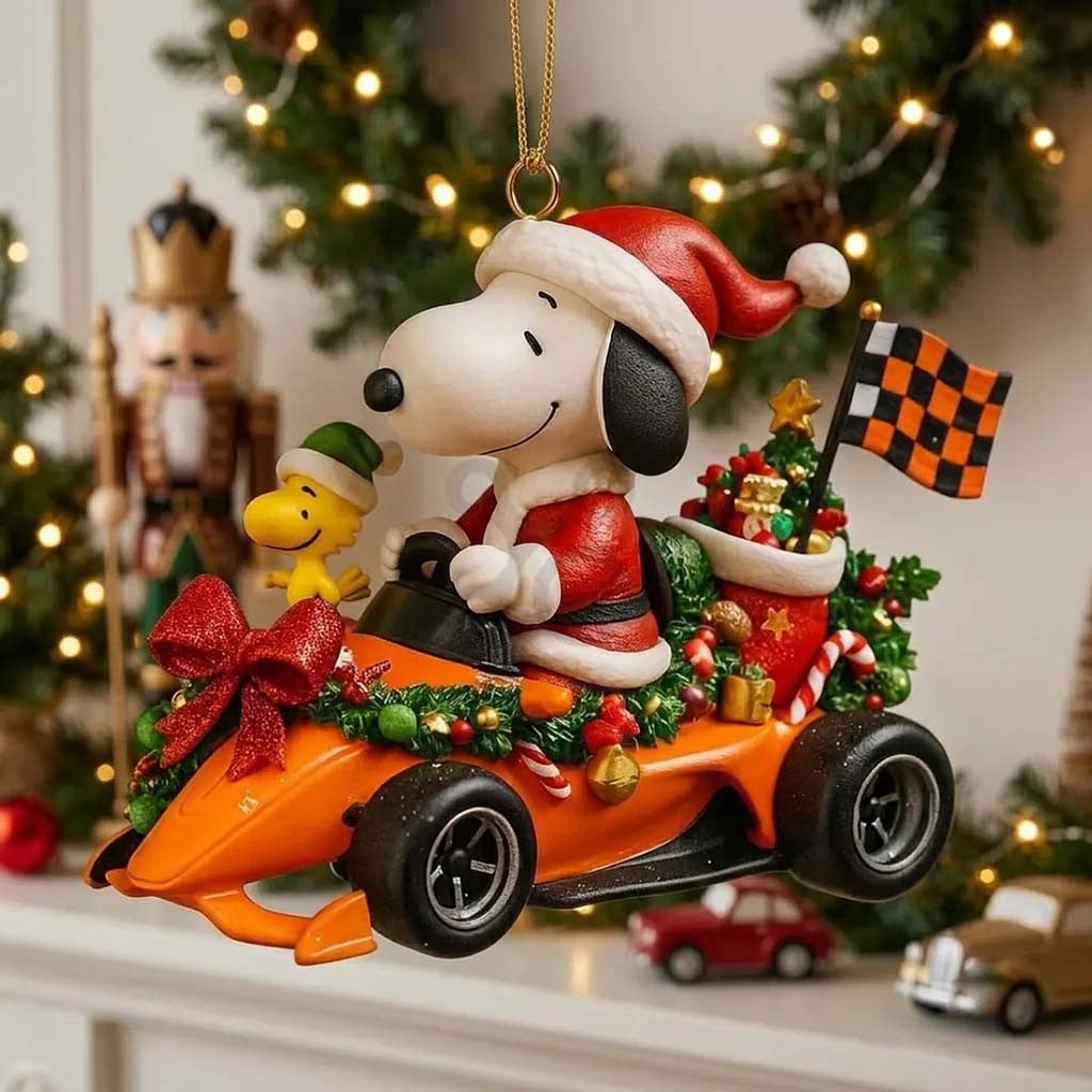Snoopy Santa Racing Car Christmas Ornament 2026 Cute Holiday Decor Xmas Gift Ideas - Merchluma