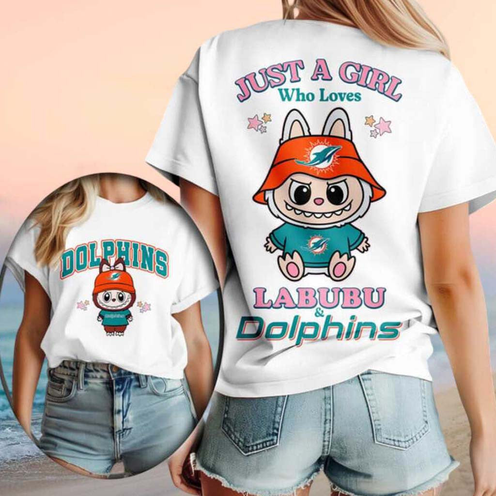 Miami Dolphins Labubu Mascot Just A Girl Who Loves Football T-Shirt Miami Dolphins Merch Gifts - Merchluma