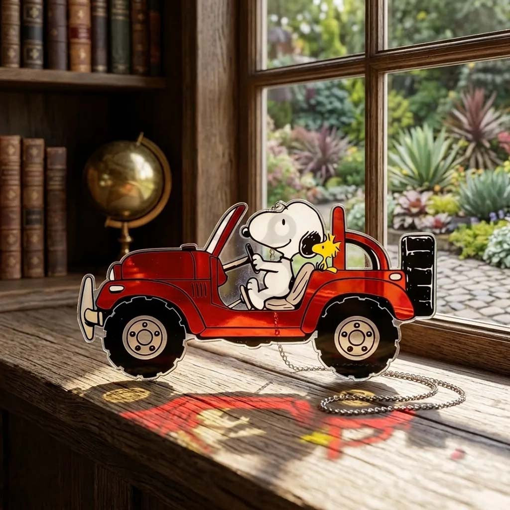 Snoopy And Woodstock Driving Car Acrylic Plaque Peanuts Merch Birthday Gifts For Son - Merchluma