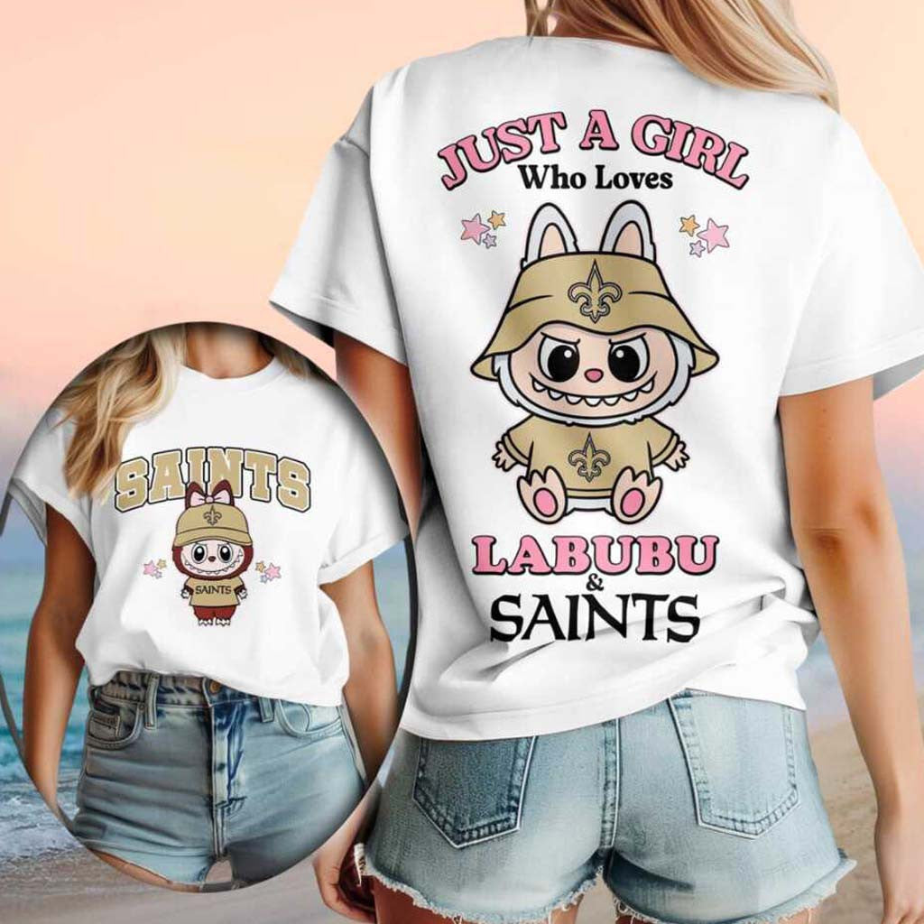 New Orleans Saints Labubu Just A Girl Who Loves T-Shirt NO Saints Merch Gift For Football Fans - Merchluma
