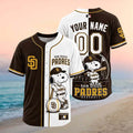 Personalized San Diego Padres Snoopy Split Color Baseball Jersey SD Padres Merch Game Day Gifts - Merchluma
