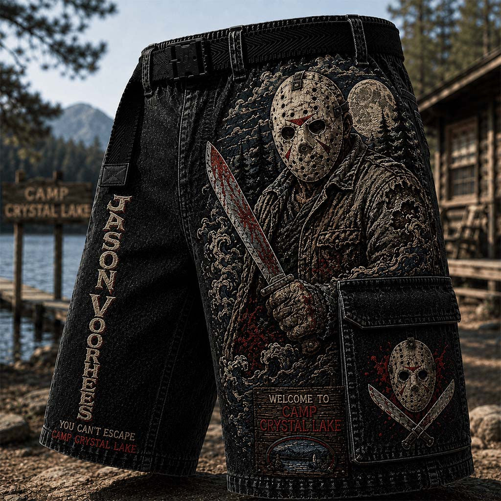 Jason Voorhees Merch You Can't Escape Camp Crystal Lake Shorts Best Gifts For Him - Merchluma