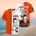 Personalized San Francisco Giants Snoopy Split Color Baseball Jersey SF Giants Merch Gifts - Merchluma