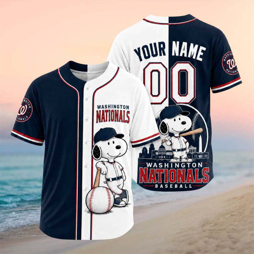 Personalized Washington Nationals Snoopy Mascot City Skyline Baseball Jersey Nationals Merch - Merchluma
