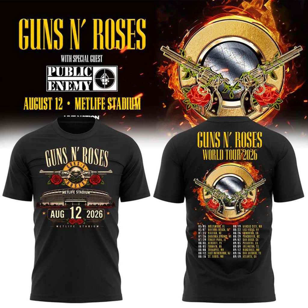 Guns N' Roses X MetLife Stadium 2026 Merch GNR World Tour Dates T-Shirt Gift For Band Fans - Merchluma