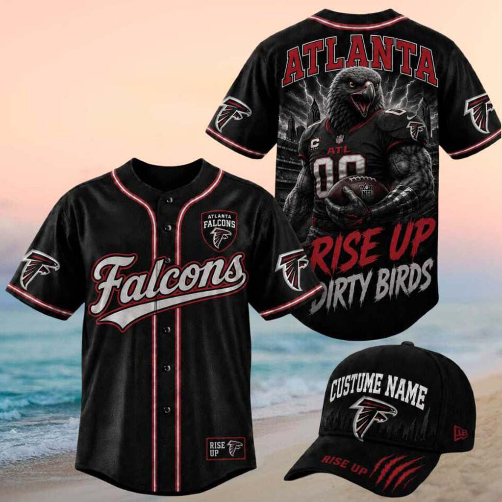 Atlanta Falcons Muscular Eagle Rise Up Dirty Birds Baseball Jersey Falcons Merch Gifts For Fans - Merchluma