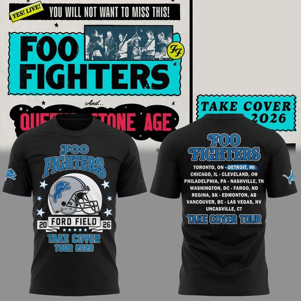 Foo Fighters X Detroit Lions Take Cover Tour 2026 T-Shirt Foo Fighters Tour Merch Fan Present - Merchluma