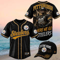 Pittsburgh Steelers Worker Mascot Here We Go Graphic Baseball Jersey Steelers Merch Him Gifts - Merchluma