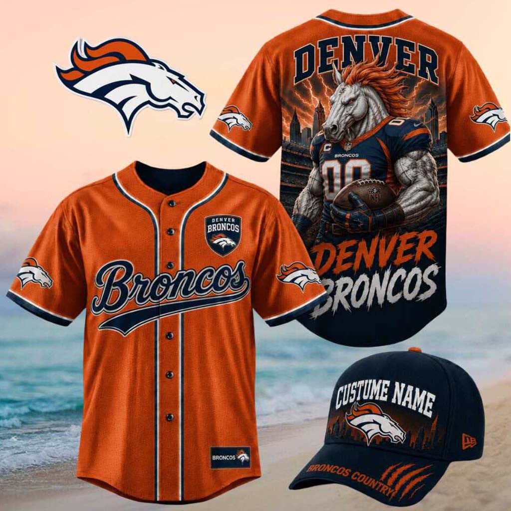 Denver Broncos Muscular Horse Broncos Country Baseball Jersey Denver Broncos Merch Gifts For Fans - Merchluma
