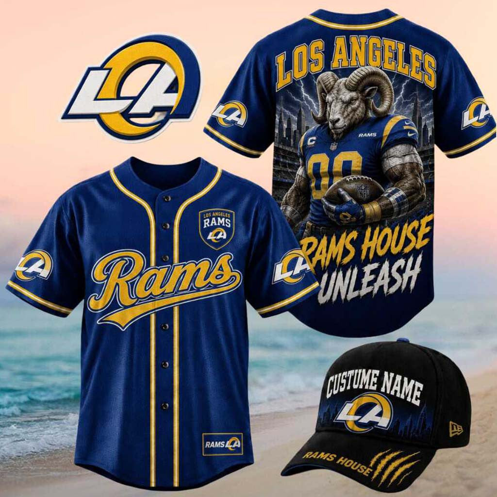 Los Angeles Rams Muscle Ram Mascot Unleash Baseball Jersey Rams Merch Gifts For Him - Merchluma